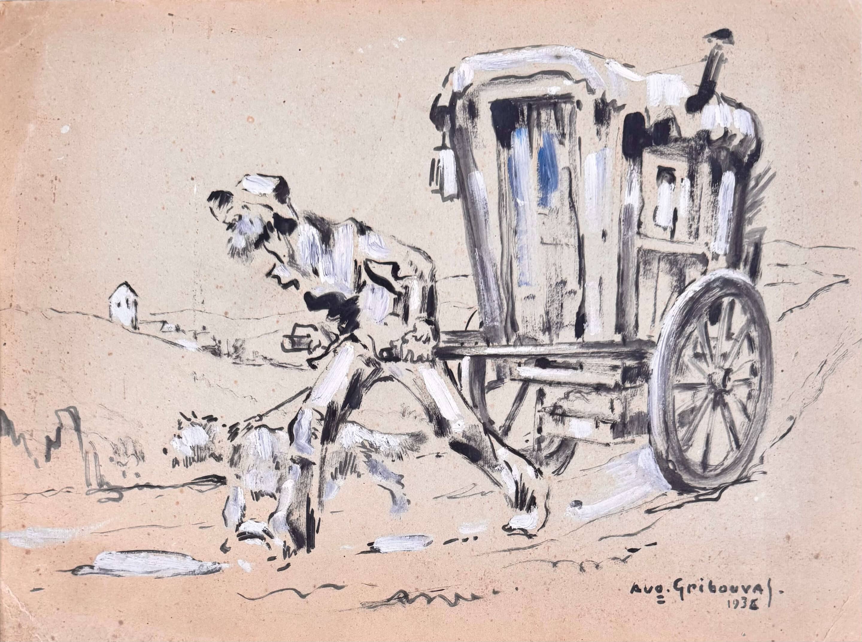 Auguste Jean Gribouval, peinture sur carton