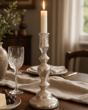 Grand bougeoir en verre soufflé mercurisé