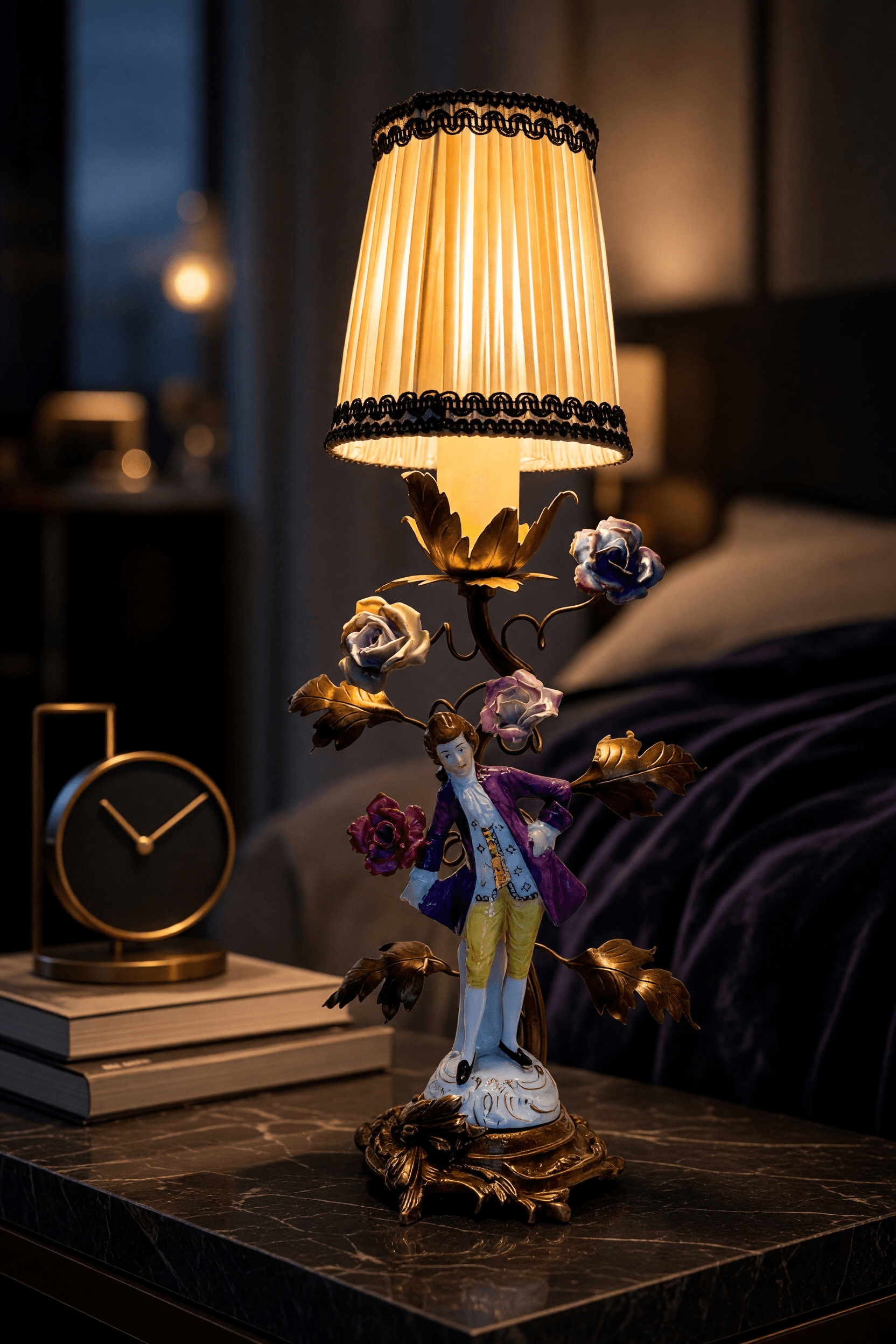 Paire de lampes de chevet en porcelaine et laiton doré