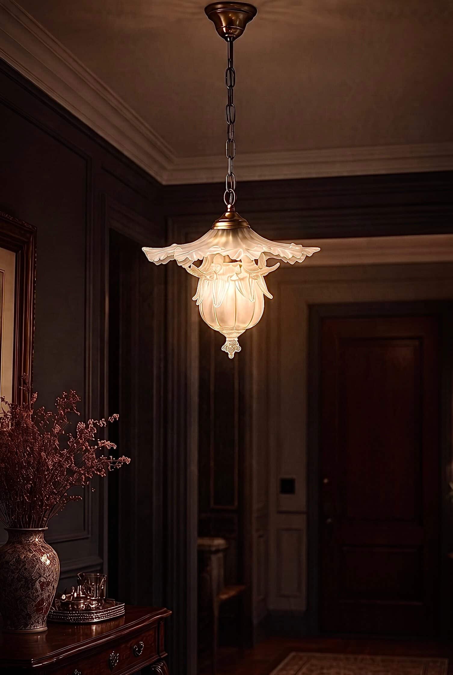 Suspension ancienne verre et laiton