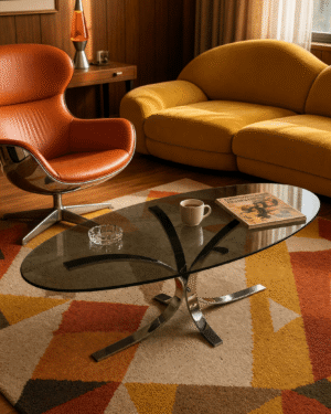 Table basse en métal et verre fumé